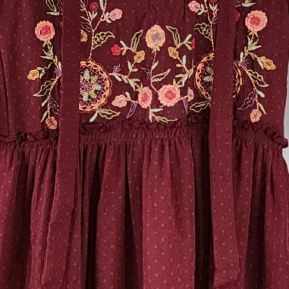 Zara Boho Floral Embroidery Chiffon Dress Sz. Medium - Picture 6 of 11
